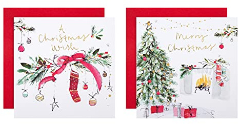 Hallmark Tarjetas de Navidad benéficas, tarjetas en caja, diseños tradicionales de deseos, paquete de 16, 2 diseños