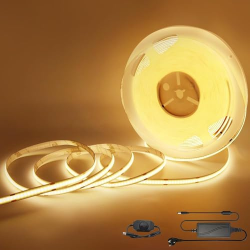 Arotelicht COB LED remsa 10m 24V varmvit 3000K 320LEDs/m, Flexibel LED Strip High Density Kan dimbar med dimmer adapter LED-tejp IP20 för TV-bakgrundsbelysning sovrum inredning
