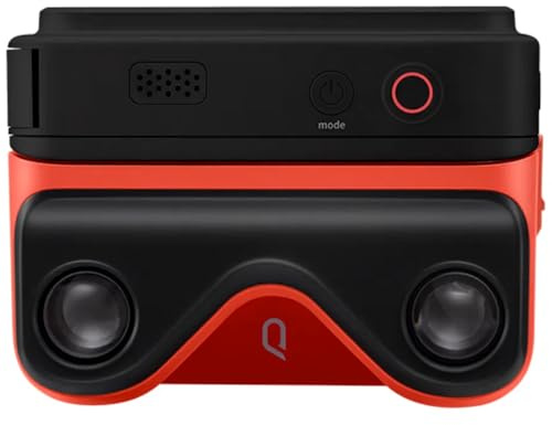 KanDao QooCam Ego – tittarintegrerad 3D VR-kamera, 4K 60 fps videor stereoskopisk omedelbar visning, för resor, fest, VR-innehållsskapad enhet, kompatibla AR-glasögon, svart kamera och röd 3D-visare.