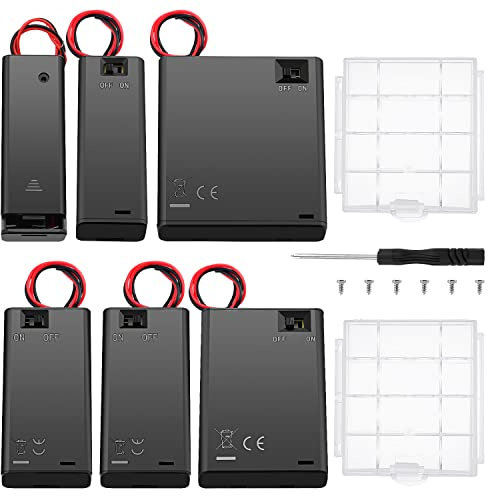 6 Stycken AA Batterihållare med Strömbrytare, KUOQIY 1/2/3/4 x 1.5V AA Batterihållare med PÅ/AV-Brytare & Ledningar & Lock, med 2 Stycken Cell Batteri Förvaringsfodral Hållare Låda & Skruvar