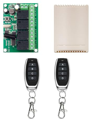 QIACHIP Interruttore di controllo remoto wireless DC 12V 24V 4CH 10A Ricevitore relè a radiocomando a 4 canali 433Mhz con 2 trasmettitori RF, per luci, porta del garage, motore
