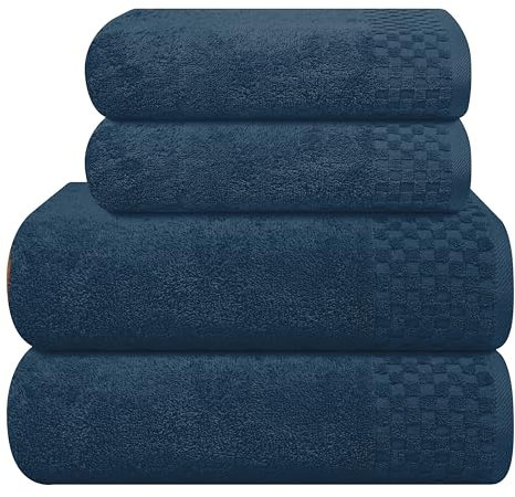 MyOwn Ultra Soft 4er-Pack Handtuch-Set, Baumwolle, enthält 2 übergroße Badetücher 70 x 140 cm, 2 Handtücher 50 x 90 cm, für den täglichen Gebrauch, kompakt und leicht — Mineral Blau