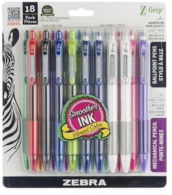 Zebra Pen Z-Grip Ballpoint Pen & Mechanical Pencil Set, Assorted, 18-Pk