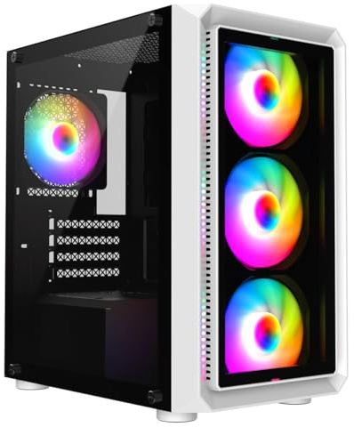GameMax Icon White Micro-ATX TG Gaming Case with 2 x Darkened Tempered Glass Panels & 4 x 12cm Inner-Ring ARGB Fans & 6-Port Hub