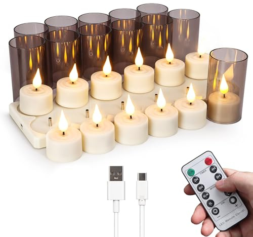 yunsheng Bougies chauffe-plat rechargeables sans flamme avec télécommande minuterie et station de charge, 12 bougies LED rechargeables à piles pour décoration de la maison