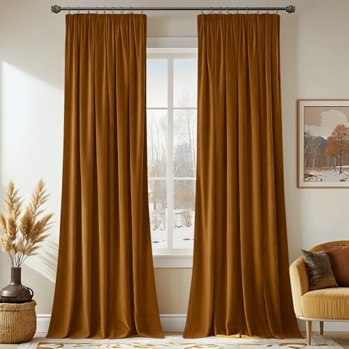 MIULEE Tende in velluto con fettuccia arricciata, 140 x 260 cm, confezione da 2, belle lussuose semioscuranti, in velluto marrone, moderne tende per soggiorno, camera da letto, finestra, spesse