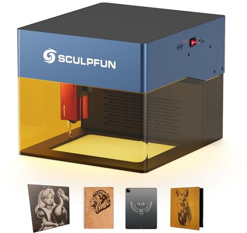SCULPFUN iCube 3W Lasergravierer, 0,02 mm Laserpunkt, 10000 mm/min Gravurgeschwindigkeit, Laser Graviermaschine mit Rauchfilter, App-Verbindung, 32-Bit-Motherboard, 130 x 130 mm