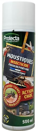 Protecta® Aérosol Insecticide Moustiques et Moustiques Tigres 500 ml – Formule à Base de Pyrèthre – Effet Choc – Efficace 7 à 10 Jours – Idéal pour Intérieur et Extérieur
