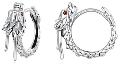 Qings Ohrring Drache 925 Sterling Silber Hypoallergene Creolen, Damen Drachen Silberohrringe Punk Wikinger Hoop Dragon Creolen Gothic Ohrstecker Schmuck Geschenke für Frauen