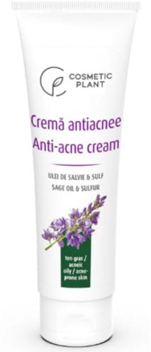 COSMETIC PLANT Antiacne Crema 50ml - con Zolfo e Salvia - Anti Brufoli, Pori Dilatati, Punti Neri, Regola il Sebo, Elimina Impurità, Pelle Grasa e Imperfezioni, Macchie, Brufoli