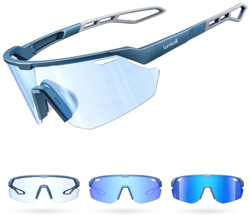 Lamicall Fotocromáticas Gafas Ciclismo Hombre - [3S Fotocromática] [28g Ultraligero-TR90] UV400 Protección, Almohadilla Nasal Ajustable, Gafas de Sol Deportivas Mujeres para Pesca/Running/Senderismo