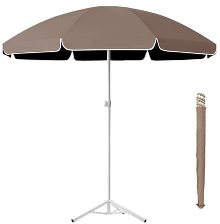 WATAOW Ombrellone da Giardino da 1,8 M-2,6 M/ombrellone Portatile da Esterno con Protezione UV, Parasole da Patio Impermeabile, Ombrellone da Tavolo da Mercato con Base(Brown,2.6m/8.5ft)