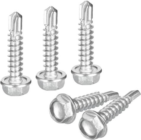 sourcing map 25Pcs #8 x 3/4 Self Drilling Screws, 410 Stainless Steel Self Tapping Screws for Metal, Hex Washer Head Sheet Metal