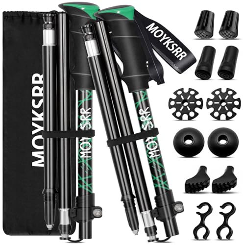 MOYKSRR Wanderstöcke Trekkingstöcke, Teleskop Wanderstöcke Carbon & Aluminium, Walking Stöcke Faltbar, Wanderstock Verstellbar 108-135cm und Klemmverschluss mit 5 Paar Gummipuffers für Trekking