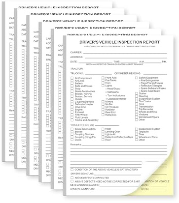 6Pack Detailed Driver Daily Vehicle Inspection Report Book/Forms, 2-Part Carbonless, 5.5 x 8.5 Inch Pre-Trip Checklist Log for Truck Drivers (6 Books, 50 Sets per Book)