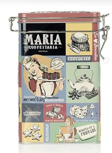 150 g de biscuits à la pomme et à la cannelle dans une boîte en métal illustrée avec le thème Vintage - Biscuits portugais traditionnels et gastronomiques - Parfaits pour partager ou accompagner le