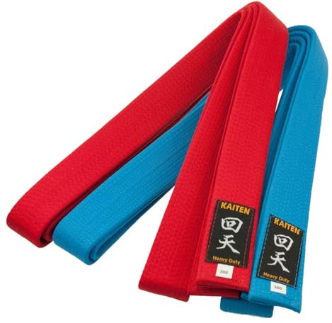 KAITEN Wettkampf Karategürtel Blau Rot - 4 cm Breit - Baumwolle Blaugurt Rotgurt - Länge 230 bis 325 cm