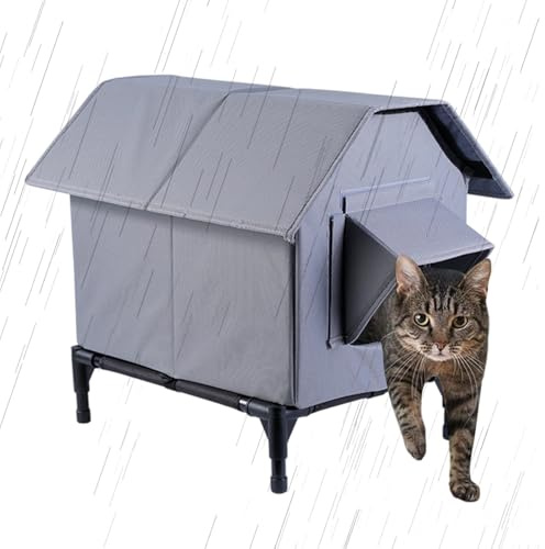 Refugio Para Gatos Al Aire Libre - Casa De Mascotas Impermeable Elevada Para Exteriores | Refugio Cálido Para Gatos Salvajes Con Recinto | Para Exterior, Invierno, Balcón, Patio, Jardín, Jardín, Céspe