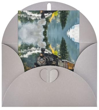 Carte de vœux grise élégante – Carte vierge imprimée train à vapeur or béni pour anniversaire, mariage, Saint-Valentin
