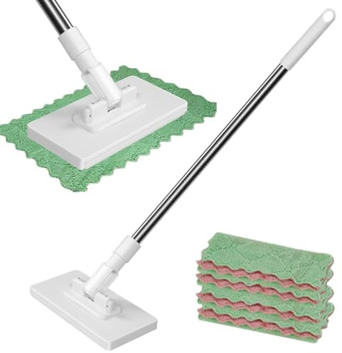 Mini Mopp mit Automatischen Tuchwechsel, Wischmopp Mit Druck-Klemm-System,1-Knopf-Wechsel, Automatisches Bodenwischer mit 4 Stück Mop Pads, Fauler Wischmopp Minimopp für Badezimmer Küche (100 cm)