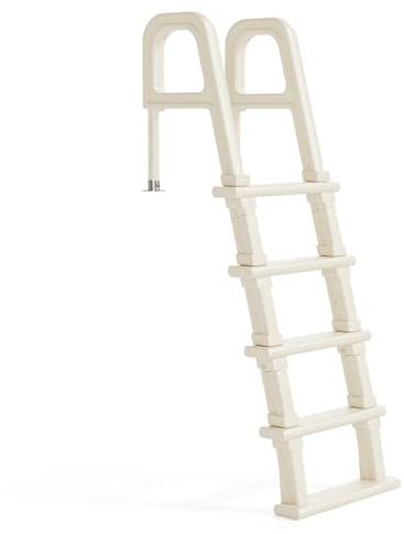 BONNLO Échelle de Piscine 5 Marches Antidérapantes, PE, Escalier de Piscine Uni-Côté, 150×60×60cm, Adaptée aux Piscines Hors Sol et Creusées, Blanc Cassé