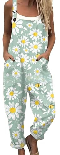 Dungarees For Women Uk Womens Overalls Summer Plus Size Floral Printed Cotton Jumpsuits Loose Fit Adjustable Straps Bib Jumpsuit Wide Legged Baggy Work Jump Suits For World Bee Day And Daily Wear