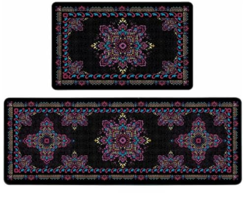 Alfombra Cocina 50X80Cm Negro Púrpura Alfombra Vinilica Cocina Cuero,Modernas Lavable Antideslizante Anti Fatiga para Pasillo, Comedor,Hogar Alfombrilla Cocina