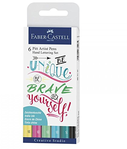 FABER-CASTELL 267117 - Rotulador Pitt Artist Pen Lettering, estuche de 6 unidades, verde