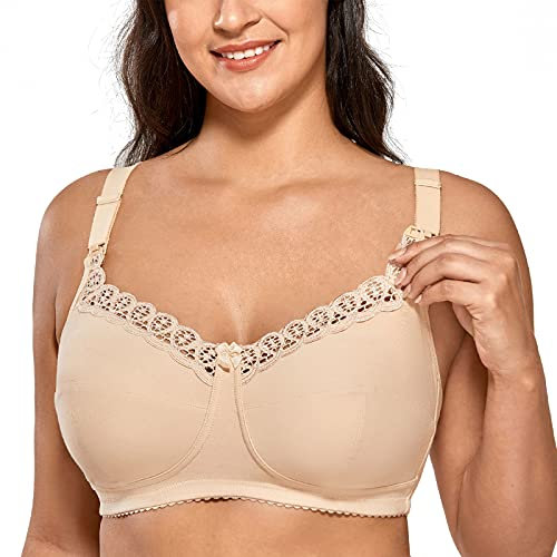 Gratlin Women's Nursing Bras Cotton Plus Size Maternity Wireless Comfort Breastfeeding Bra Beige 38G