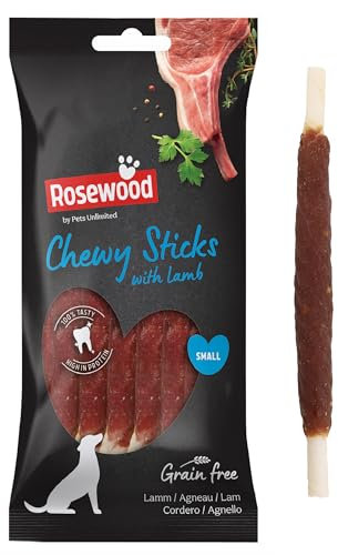 Rosewood Chewy Sticks Lamm Small – Kaustangen für Hunde mit Lamm, Rinderhautsnack, Rohhautsnack, unterstützt die Zahnpflege, ohne Getreide und Gluten, ohne künstliche Zusatzstoffe, 72 g