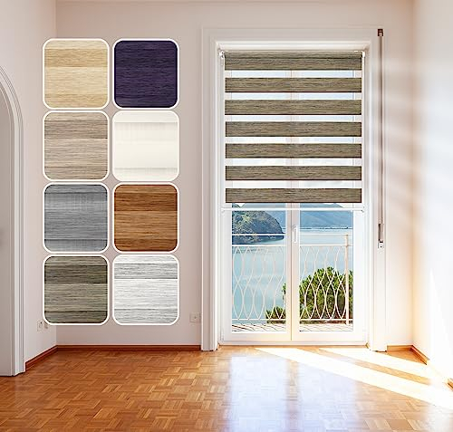 Doppelrollo Natural, Grau-Braun, 60x150cm - Duo-Rollo Klemm Fix mit Klemmträger, Fenster-Rollo/Seitenzug-Rollo ohne Bohren, lichtdurchlässig und verdunkelnd