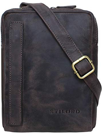 STILORD 'John' Kleine Herren-Tasche Ledertasche Vintage 8,4 Zoll Tablettasche Umhängetasche Männer Schultertasche mit Reißverschluss Leder, Farbe:dunkel - braun