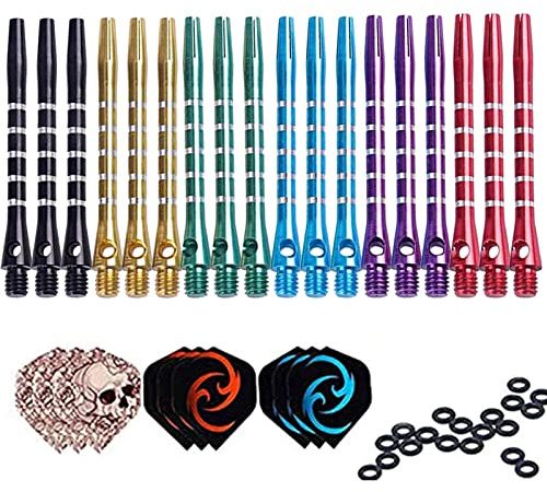 DAHI 9 ailettes de fléchettes + 18 tiges en Aluminium + 20 Anneaux en Caoutchouc