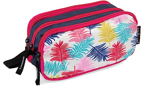 Starplast Estuche Escolar Porta Todo, 3 Cremalleras, 3 Compartimentos, Gran Capacidad, Multiuso, para Uso Escolar, Trabajo, Universidad - Hojas