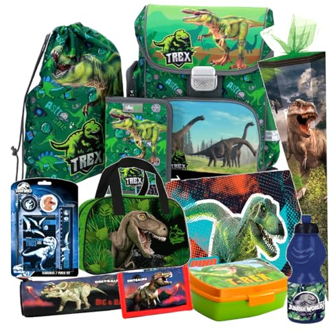 Dinosaurier Dino T-Rex 11 Teile Set SCHULRANZEN Ranzen Federmappe Schultüte 85 cm Tornister Sporttasche mit Sticker-von-Kids4shop Ma