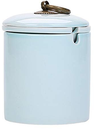 1 cendrier de table en céramique avec couvercle résistant au vent, multifonction, pour décoration de maison - Bleu