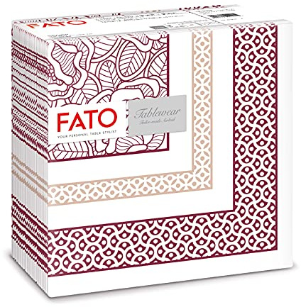 Fato, serviettes en papier, airlaid, effet textile, paquet de 50 serviettes, format 40x40 pliées en 4, Garnet Red Bouquet Pattern