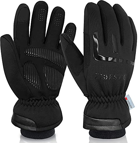 FIDESTE -40℉ Waterproof Winter Thermal Gloves - 3M Thinsulate Windproof Touch Screen Warm Gloves - for Driving Motorcycle,Cycling,Running,Outdoor Sports - for Women and Men - Black (M)