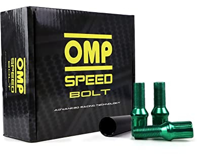 OMP SPEED Set 20 boulons de roue avec métrique M12X1.5 17/19 Long fileté 27MM couleur verte et matériau DIN 10.9