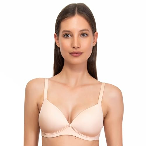 SIELEI, Reggiseno con Coppe Imbottite, Realizzato in Morbida Microfibra, con Finiture Invisibili e Senza Ferretto, Designed in Italy, Color Cipria, Taglia 3C