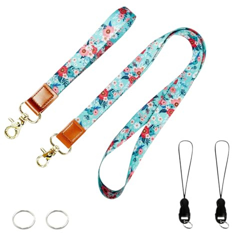 PAITOK Conjunto de Cinta para el Cuello y la Muñeca con Broche de Metal. Lanyard Personalizado con Dos Anillas Metálicas para Portaidentificación, Llaveros y Amuletos