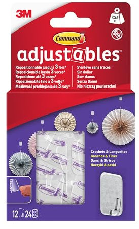 Command 17830CLR-12FESIP Adjustables riposizionabili 12 Ganci + 24 Strisce/PK 17830CLR-12, Trasparente