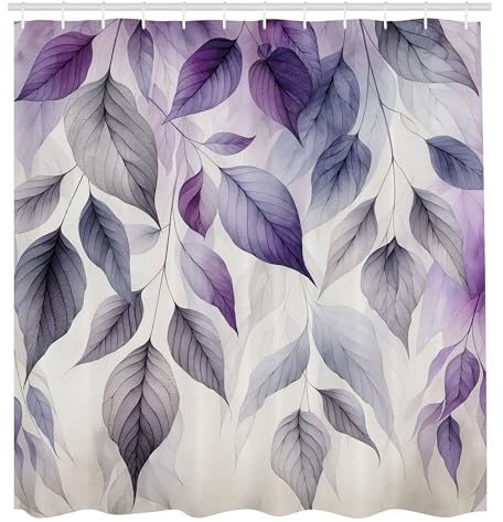 ABAKUHAUS Púrpura Cortina de Baño, Hojas cayendo otoño, Material Resistente al Agua Durable Estampa Digital, 175 x 200 cm, Cuarzo De Coco Lila