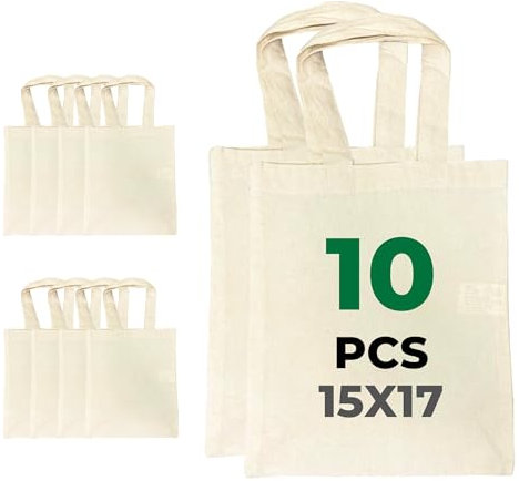 LYRVON Premium Baumwolltasche, Stofftaschen zum bemalen, Stoffbeutel mit Kurze Henkeln, Unbedruckt, Garn Beutel Geschenktasche, Jutebeutel klein, OEKO-TEX® zertifiziert (15x17, 10)