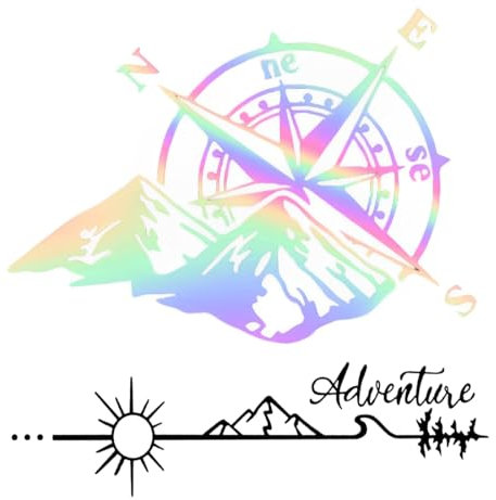 WeddHuis 2 PCS Adesivi per Auto Adventure Avventura Adesivi per Auto Bussola Adesivi Esterni Decorazione per Auto Montagna Fuoristrada Camper Jeep Campervan Campeggio