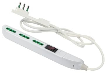 FANTON 47402 Multipresa SLIM 1,5 metri 3 prese bipasso, interruttore di sovraccarico con spina piccola CLOCK utile per posti stretti, dietro a mobili e comodini