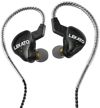 LEKATO Cuffie intrauricolari H5 IEM ibride Hi-Fi per musicisti cantanti, cavo a 2 pin staccabile, 1BA+1DD, auricolari da gioco cablati professionali con bassi profondi (senza microfono, chiaro scuro)