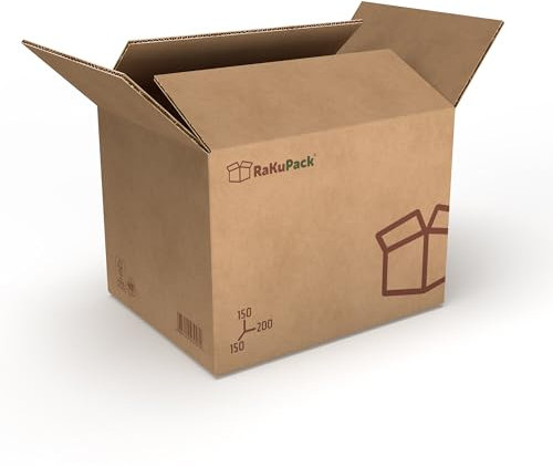 RaKuPack Versandkarton 100 Stück Faltkarton 200x150x150mm Innenmaß (20x15x15cm) Verpackungskarton bedruckt Warensendung Karton braun Faltschachtel Paket Versandschachtel Kartonage verschiedene Größen