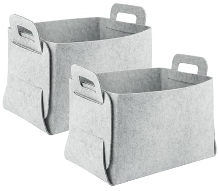 Lvjkes Cestas Almacenaje, 2 Piezas Sintió Cesta Almacenaje, Caja de Almacenamiento Plegable de Fieltro, 2 Asas en los Laterales, Adecuadas Para Almacenamiento en el Hogar (30 x 20 x 20 cm)-Gris