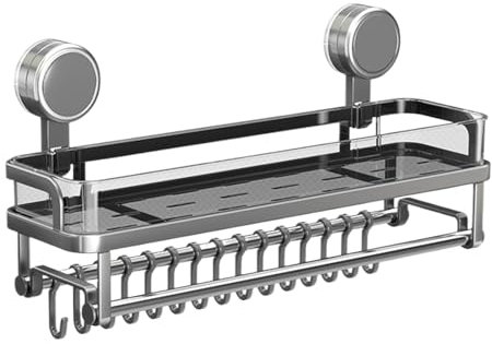 Rack de douche avec aspiration, étagères de douche murales avec crochets, étagères de salle de bain robustes, 40x10.1x18.1cm, facile à installer, portable pour baignoire gymnase RV appartement spa